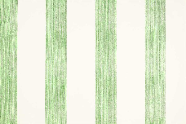 Vertical stripes in bright green colour printed on a linen fabric 