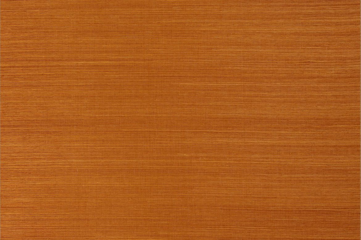 Textured orange-brown sisal grasscloth wallpaper with horizontal weave