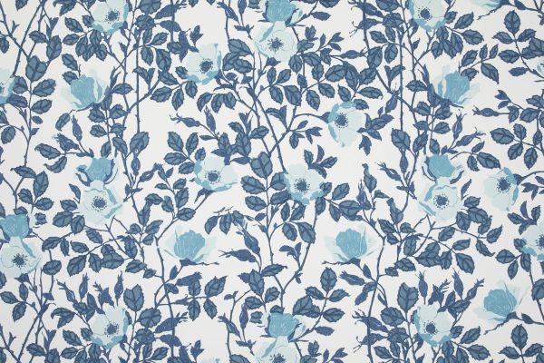 Richmond wallpaper with blue floral pattern on a white background