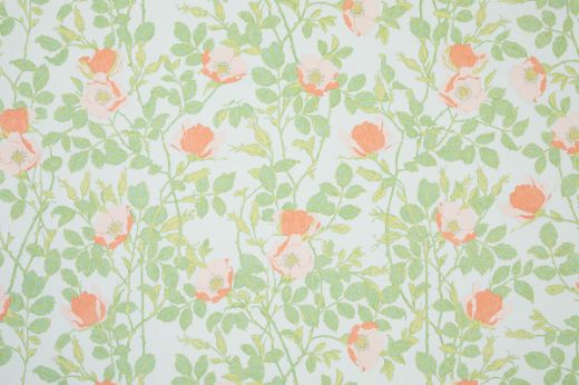 Richmond wallpaper with peach and pale pink flowers and soft green foliage