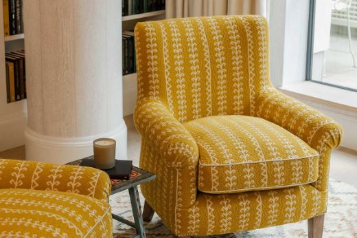 Little Weed Lemon Insitu Image of two armchairs. Interior by Kit Kemp, Firmdale Hotels. Photography by Oliver White-Smith.