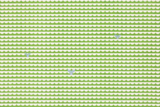 Green and white scalloped pattern with a few light blue whale tails.