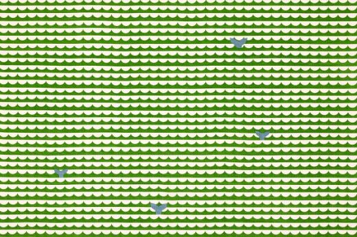 Green and white scallop wave pattern with blue whale tails.