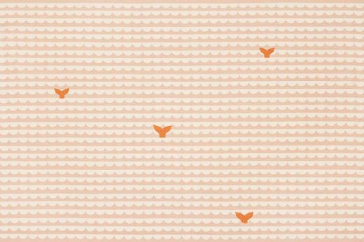 Peach and white scallop wave pattern with orange whale tails.
