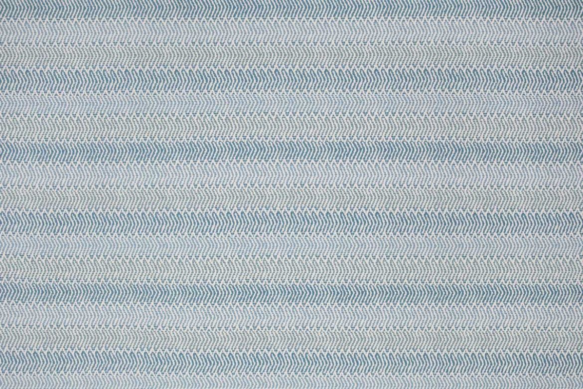 Himba Perennials, performance weave fabric in soft light blue tones with a subtle ombré effect creating depth and texture. Inspired by a traditional ethnic weave it has an open weave structure. Designed by Perennials for Christopher Farr Cloth 