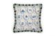 Front view of the Set the Scene cushion in royal blue with playful green and blue Jamboree tassel trim, featuring a modern twist on a classic toile design.