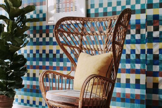 Child ’ s Check co balt wallpaper by Anni Albers. Photography by Christopher Horwood