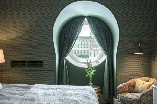Chiselled olive fabric by And Objects at Grand Hotel Stockholm, Sweden. Interior by Interior by Martin Brudnizki Design Studio. Photography by James McDonald
