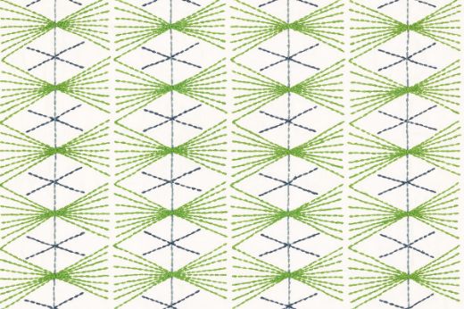 mikado geometric embroidered green fabric