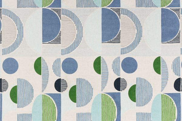 Galaxie green and blueembroidered and printed fabric