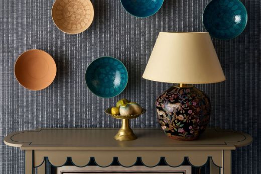Algonquin Ash vinyl wallpaper on the walls of a home