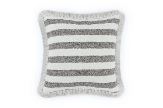 Outdoor Calvari Striped Cushion Marrone Brown in cream hues with Hula natural trim