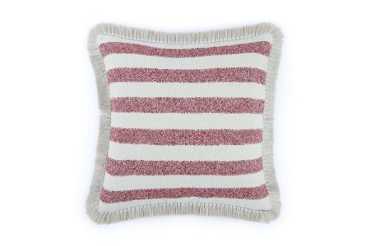 Outdoor Calvari Striped Cushion Rosso red and cream hues with Hula natural trim front cushion