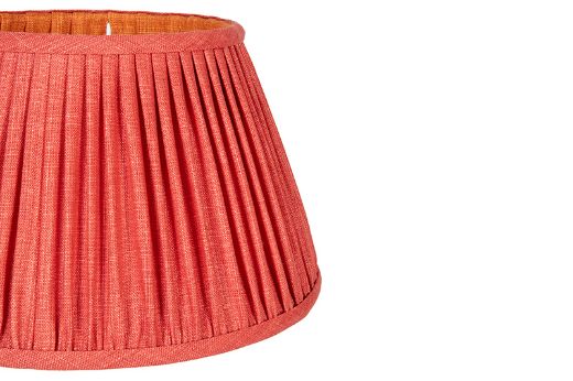 Side Detail Coral Soprano Linen outside with Orange Soprano Linen Lining 14"Pleated Lampshade in Soprano Linen Fabric by Christopher Farr Cloth