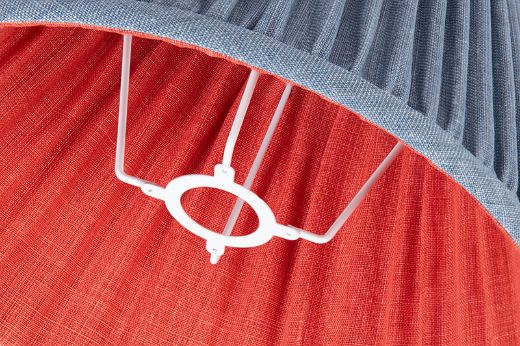Inside View of Denim Blue Soprano Linen outside with Orange Soprano Linen Lining 14" UK/EU Gimbal Pleated Lampshade in Soprano Linen Fabric by Christopher Farr Cloth