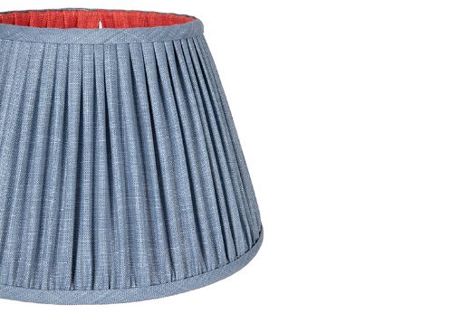 Side Detail Denim Soprano Linen outside with Coral Soprano Linen Lining 14"Pleated Lampshade in Soprano Linen Fabric by Christopher Farr Cloth