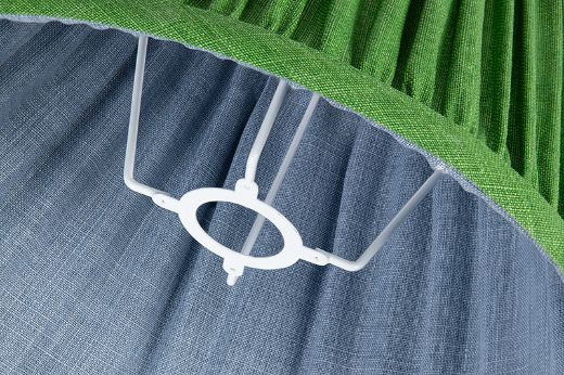 Inside View of Green Soprano Linen outside with Denim blue Soprano Linen Lining 14" UK/EU Gimbal Pleated Lampshade in Soprano Linen Fabric by Christopher Farr Cloth