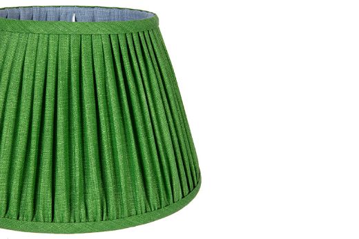 Side Detail Green Soprano Linen outside with Coral Soprano Linen Lining 14"Pleated Lampshade in Soprano Linen Fabric by Christopher Farr Cloth