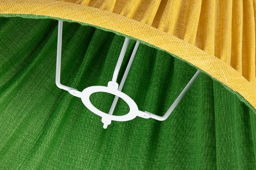 Inside View of Lemon Yellow Soprano Linen outside with Green Soprano Linen Lining 14" UK/EU Gimbal Pleated Lampshade in Soprano Linen Fabric by Christopher Farr Cloth