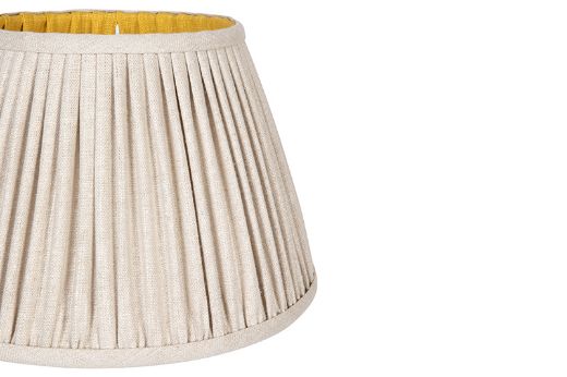 Side Detail Natural Soprano Linen outside with Lemon Yellow Soprano Linen Lining 14"Pleated Lampshade in Soprano Linen Fabric by Christopher Farr Cloth
