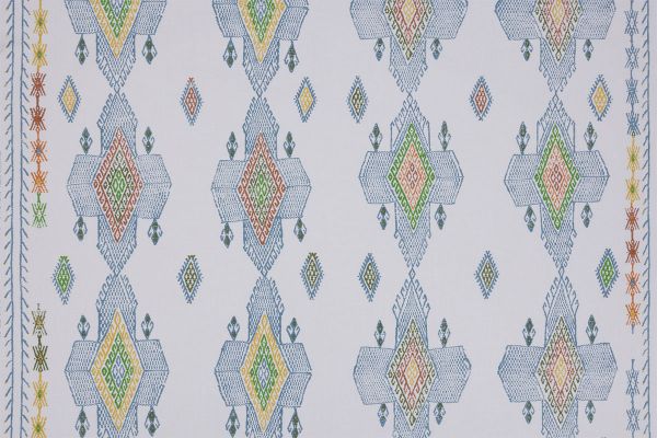Geometric shapes Ikat pattern in multi colours and teal hues